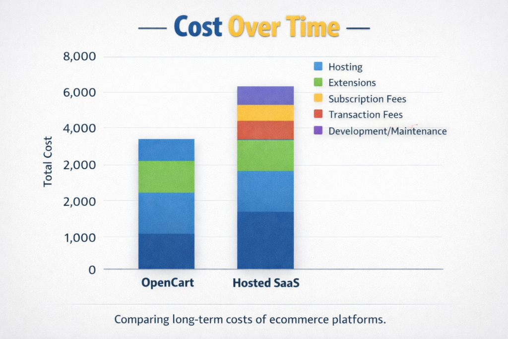 Bar chart illustrating long term cost for ecommerce platforms