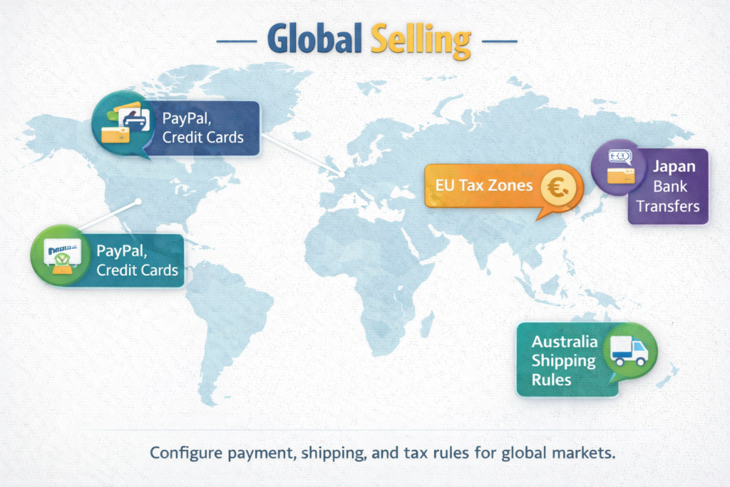 World map showing multiple ecommerce configurations