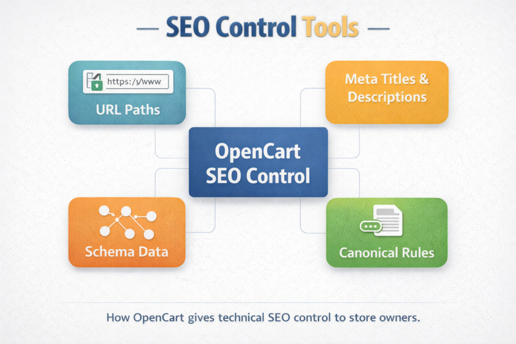 Diagram of SEO control elements available in ecommerce platform
