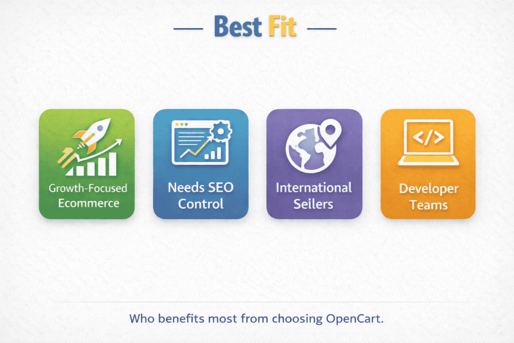 Icons showing ecommerce business types suited to OpenCart