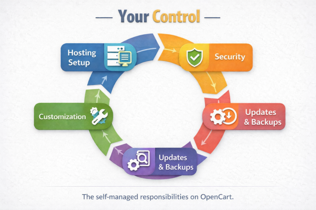 Flow chart illustrating technical responsibilities in ecommerce