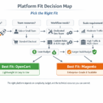 Decision map showing how business needs match either a lightweight ecommerce platform or an enterprise-grade ecommerce platform
