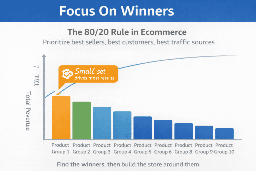Pareto chart showing a small number of products driving most of an online store’s revenue