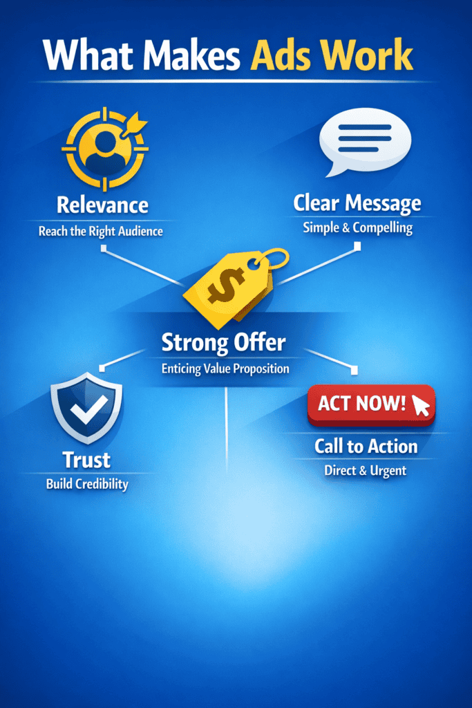 Infographic showing the main elements that make an advert catch attention and lead to action