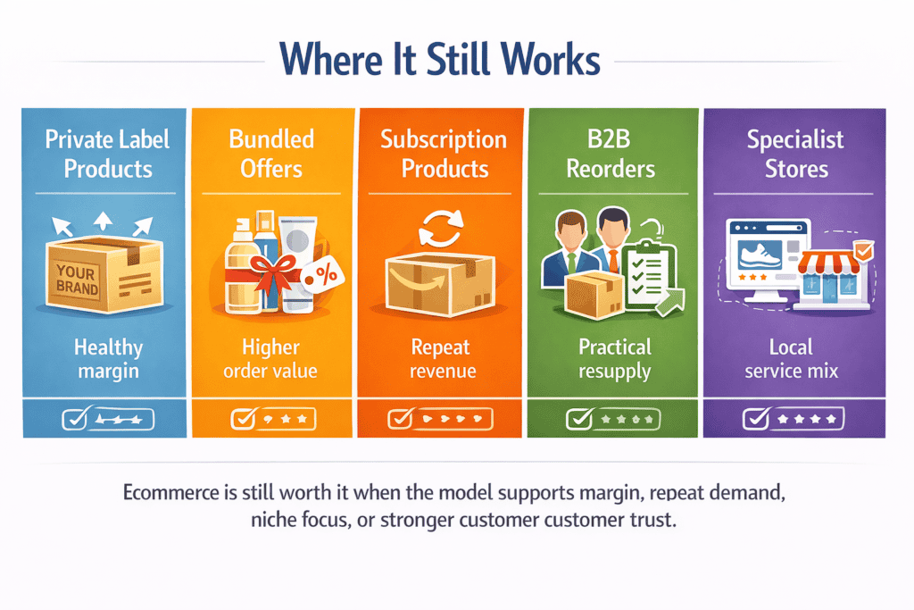 Infographic showing business models and store types that can still perform well in ecommerce