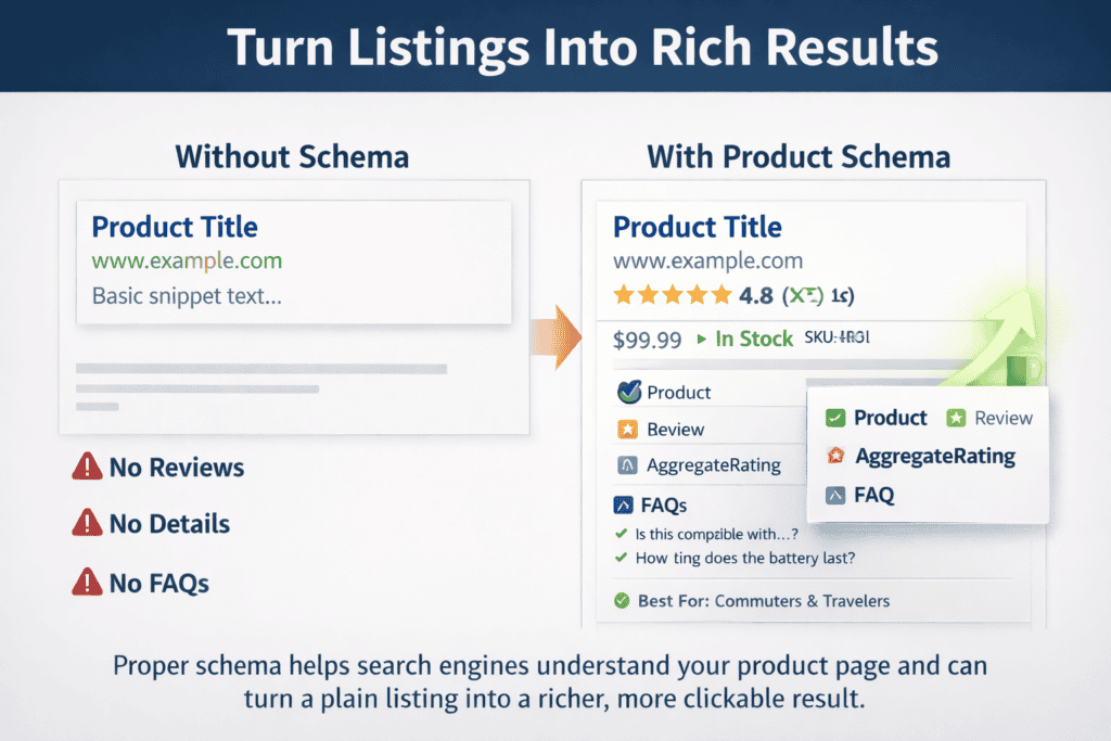 Product page graphic showing customer reviews and user-generated content improving trust and content depth