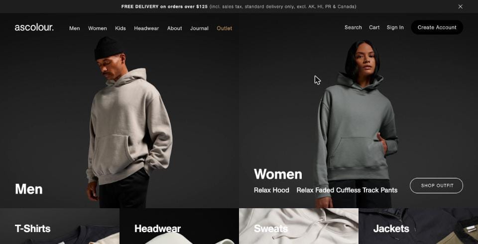 AS Colour ecommerce store homepage on desktop