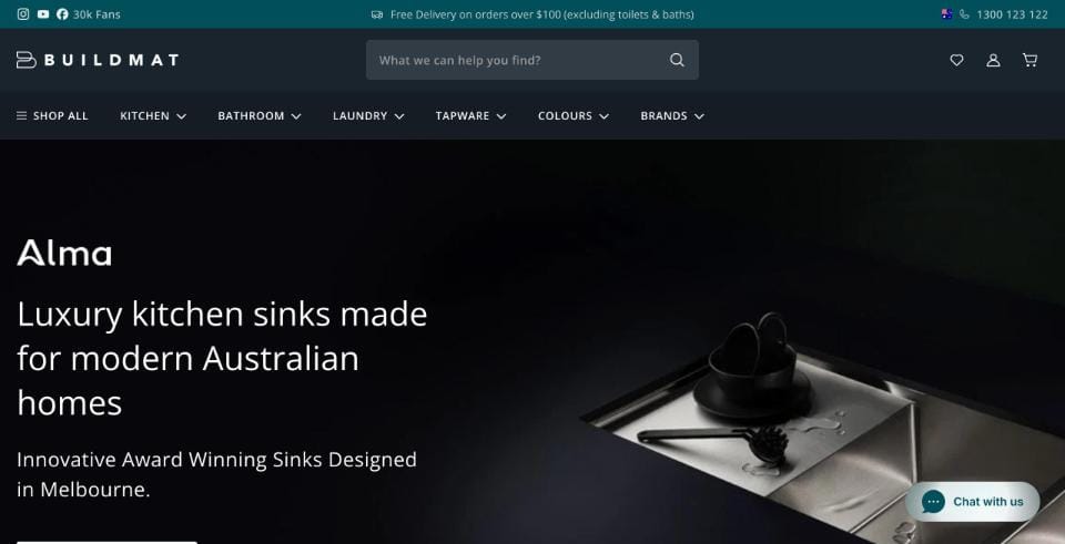 Buildmat ecommerce store homepage on desktop