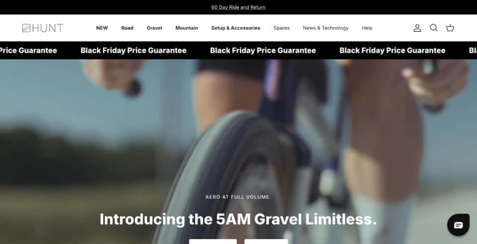Hunt Bike Wheels ecommerce store homepage on desktop
