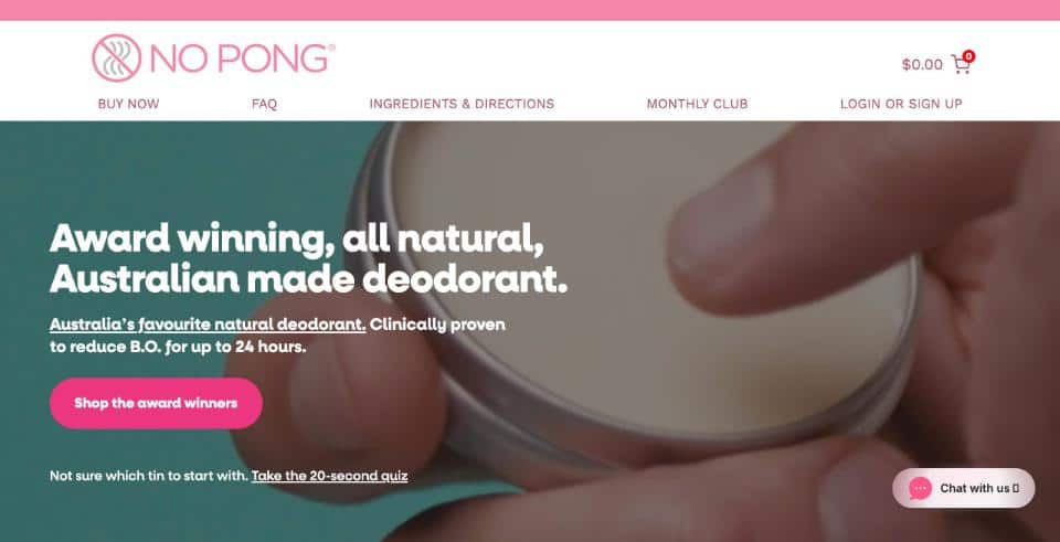 No Pong ecommerce store homepage on desktop
